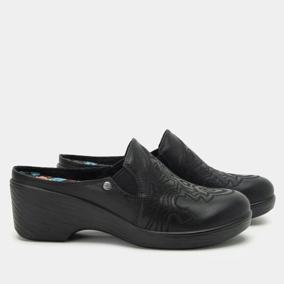 NEW ALEGRIA Leather Sereniti Comfort Clogs in black for women 725 4m2 - Picture 2 of 8